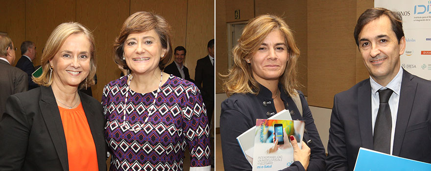 A la izquierda, Margarita Alfonsel, secretaria general de Fenin; con Carmen Ruiz, directora de Organización del IDIS. A la derecha, Mamen Salido y Alberto López, customer marketing de hospitales de Pfizer.