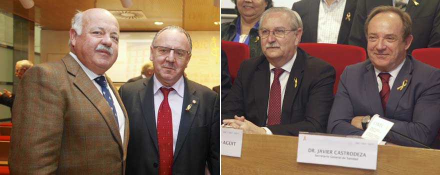 Jesús Aguirre, senador del PP, junto a Jerónimo Fernández Torrente, tesorero de la OMC. A la derecha, Javier Castrodeza junto a Serafín Romero. 