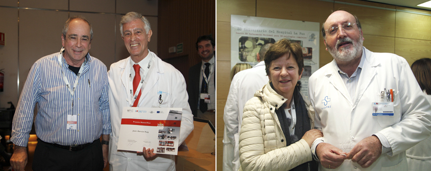 Los premios honoríficos para Juan García Puig y emilio Martín Mola. A la derecha, Mercedes Salaíces, profesora del departamento de Farmacología de la UAM junto a Jesús Frías, jefe del servicio de Farmacología. 