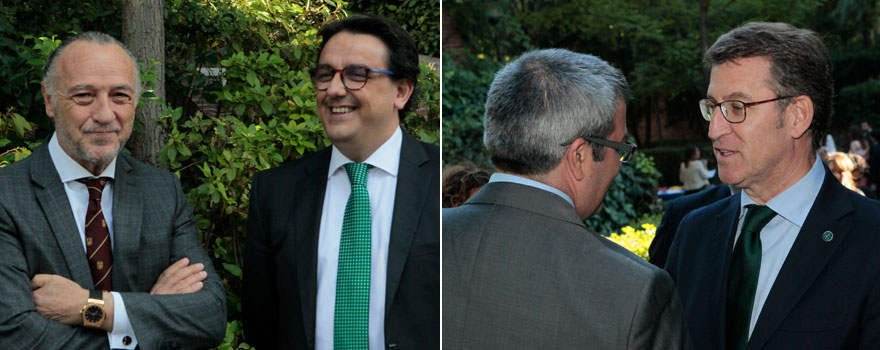 A la izquierda, José María Pino y José María Vergeles, consejero de Sanidad de Extremadura. A la derecha, Alberto Núñez Feijóo, presidente de la Xunta de Galicia, charla con Jesús Canora, presidente de SEMI Castilla-La Mancha.