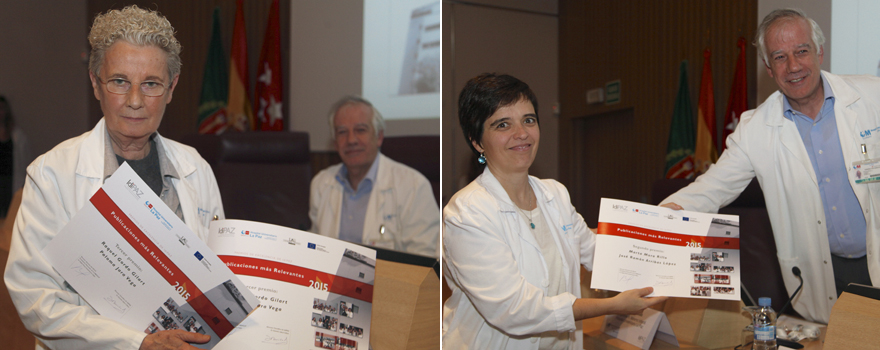 Premio a las publicaciones más relevantes, a la izquierda Paloma Jara, que comparte el tercer premio con Raquel Gordo. A la derecha, segundo premio para Marta Mora y José Ramón Arribas. 