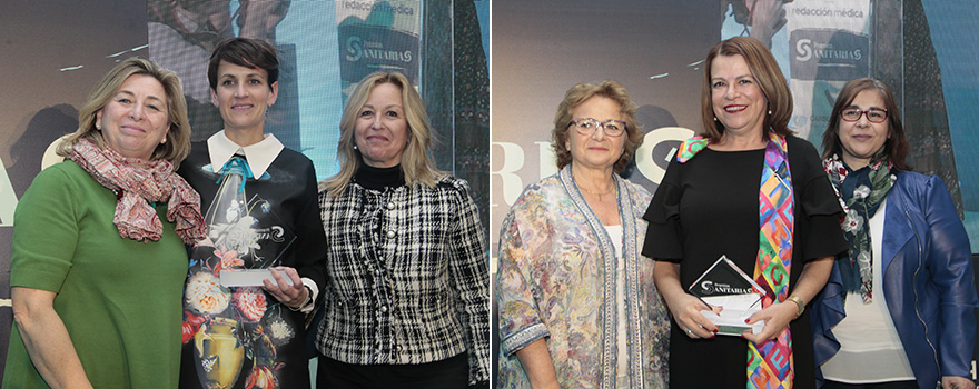 Trinidad Jiménez García-Herrera, exministra de Sanidad y Lucía del Carmen Cerón Hernández, Directora del Instituto de la Mujer y para la Igualdad de Oportunidades, hacen entrega del premio en la categoría de ‘Política’ a María Victoria Chivite Navascués, Secretaria General del PSN-PSOE y Portavoz en el Parlamento de Navarra. A la derecha, Rosa Mª Redondo Granado, Vicesecretaria del Consejo General de la Psicología y Mercedes Otero Cacabelos, Gerente de la Sociedad Española de Médicos Generales y de Familia, hacen entrega del premio en la categoría de ‘Psicología’ a Pilar Barreto Martín, Catedrática de Psicología Clínica de la Universidad de Valencia y Vicepresidenta de la Sociedad Valenciana de Medicina Paliativa.