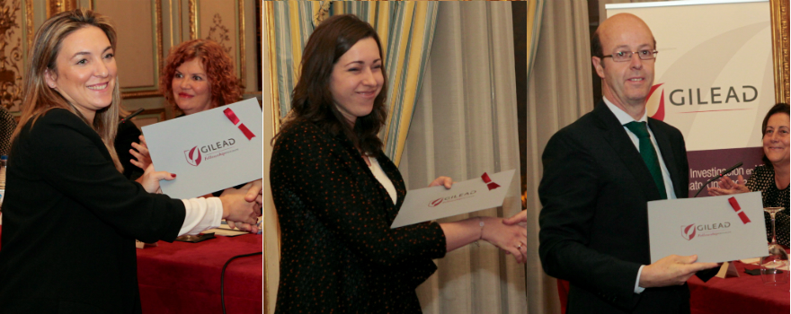 María Buti, vicepresidenta de la AEEH; María Río, directora general de Gilead; Belén Borstein,subdirectora General de Evaluación y Fomento de la Investigación del Instituto de Salud Carlos III; María Jesús Téllez, responsable de Formación de Gesida, y Ramón García Sanz, vicepresidente de la SEHH. 