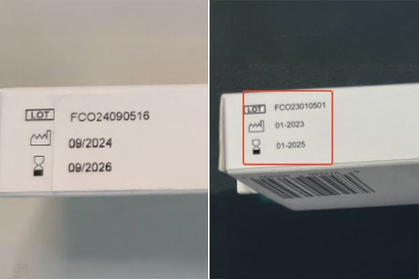 La Aemps indica la falsificación de estos test. La primera imagen pertenece a la falsificación y la segunda a la original. 