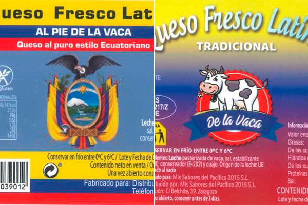 Dos de los quesos de vaca retirados por la Aesan. 