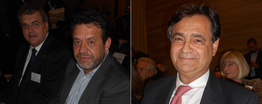 Antoni Torres, presidente de Fefac, y Joaquim Nolla, presidente del Colegio de Farmacéuticos de Tarragona. A continuación, Antonio Ballesteros, director general de Reig Jofre.