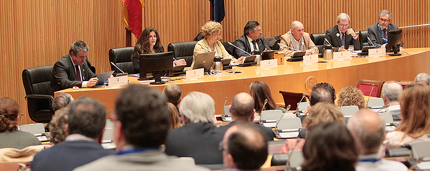 Aspecto de la sala Ernest Lluch del Congreso de los Diputados, lugar donde ha tenido lugar la jornada de la tarde.