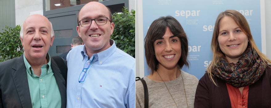 A la izquierda, Javier García Pérez, médico adjunto de Neumología de La Princesa, y Miguel Ángel Martínez, director del PII de Bronquiectasias de Separ. A la derecha, Leticia Zapico, Product Manager de Roche Farma, y Sandra Melgarejo, jefa de Sección de Especialidades de Redacción Médica.