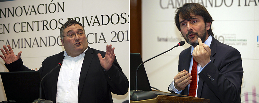 A la izquierda, David Trigos, presidente de Acción Psoriasis. A la derecha, Cristóbal Belda, en un momento de su intervención. 
