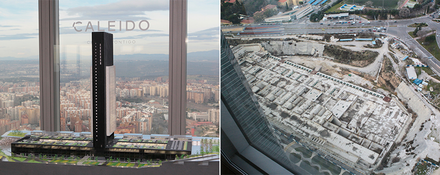 A la izquierda, maqueta del proyecto; a la derecha, vista aérea del solar donde tendrá lugar la cosntrucción