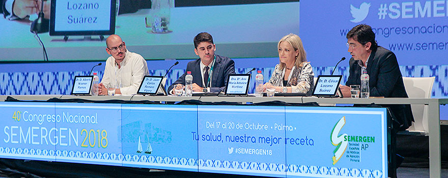 Alberto Kramer, vocal de la Comisión Nacional de Medicina Familiar y Comunitaria; Juan Carlos Romero, vocal de Residentes y Médicos Jóvenes de Semergen; Ana Arbáizar, y César Lozano.