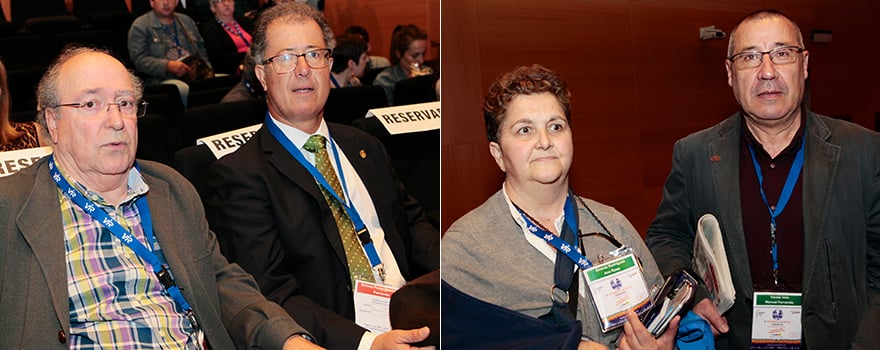 Luciano Santiago, médico de Familia de Pontevedra, junto a Fernando Gómez-Pamo, vocal del Área de Pacientes de Semergen. En la imagen de la derecha, Ana Rosa Álvarez, presidenta de la Asociación Nacional de Enfermos de Sarcoidosis (ANES), y Manuel Fernando Varela, coordinador en Galicia de ANES.