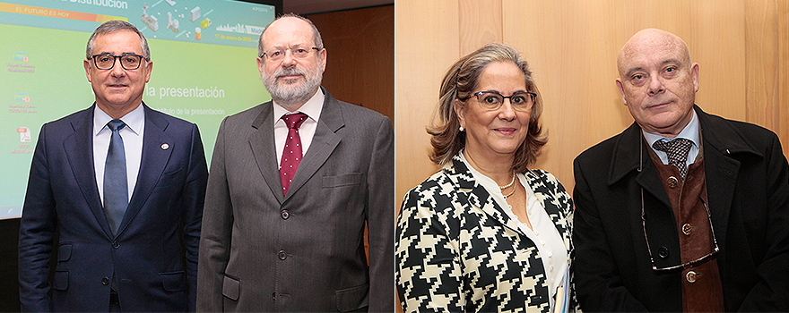 José Ramón López y Luis Amaro. A continuación, Carmen Regio, directora técnica del Consejo General de Farmacéuticos,  Aquilino García, vocal nacional de Alimentación. 