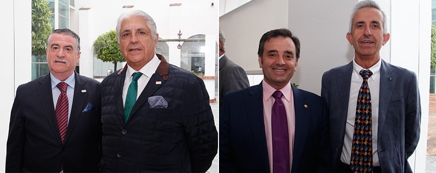 José Pagán, vocal de la AECC, y Francisco Sauco, vicepresidente de la AECC. A la derecha, Evelio Robles Agüero, secretario del Colegio de Médicos de Cáceres, y Luis Palomo Cobos.