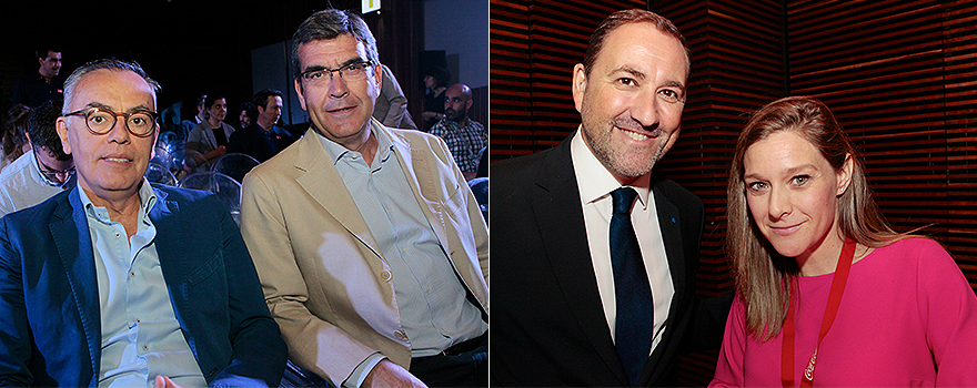En la primera imagen, José carlos Cruz, director comercial de Coca-Cola; con Fernando Amenedo, vicepresidente de Relaciones Institucionales y Comunicación de Coca-Cola Europa Parnets. A la derecha, Sergio Acereda y Belén Chiloeches, de Llorente&Cuenca. 