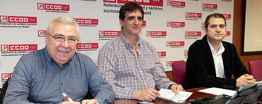 Pablo Vicente Vidal, responsable Área de Comunicación FSS-CCOO; Antonio Cabrera, secretario general de la FSS-CCOO; Pablo Caballero, secretario de Estudios e INGESA de la FSS-CCOO.