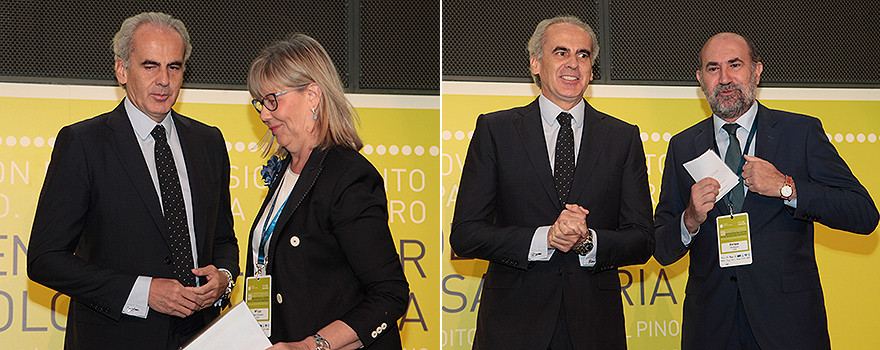 Ruiz Escudero junto a María Luz López-Carrasco y Enrique Verdeguer antes de empezar la inauguración de los XXIV encuentro del sector de la Tecnología Sanitaria.