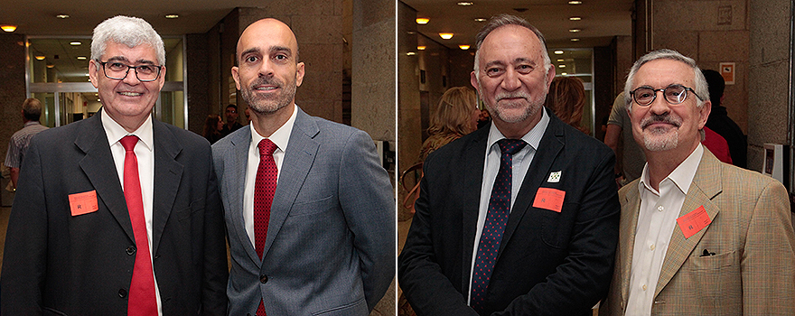 Justo Herrera, director de Recursos Humanos de la Consejería de Sanidad de la Comunidad Valenciana, y Ricardo López. A la derecha, José Ramón Repullo, director técnico de la Fundación para la Formación de la Organización Médica Colegial, y Alfonso Jiménez, exdirector general de Farmacia del Ministerio de Sanidad. 