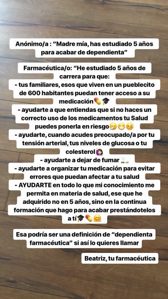 Imagen con las seis respuestas de la farmacéutica