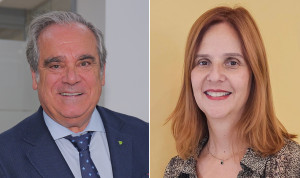 Jesús Aguilar, presidente del Consejo General de Colegios Oficiales de Farmacéuticos (Cgcof); y Ana Oliver, presidenta de FEFE. Nuevo copago farmacéutico: Farmacia avisa del caos informático que traerá