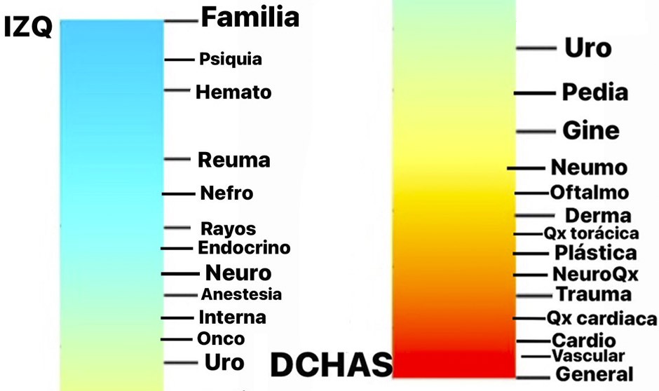  La gráfica publicada en Twitter que relaciona ideología política con especialidades.