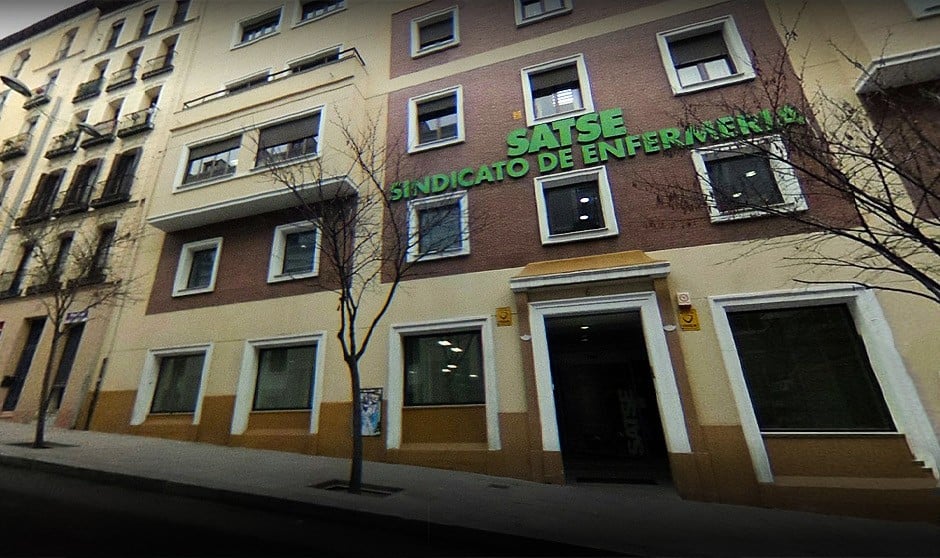 Exterior de la sede de Satse en Madrid, institución que no participa en la petición de una Ley Nacional de Enfermería Escolar.