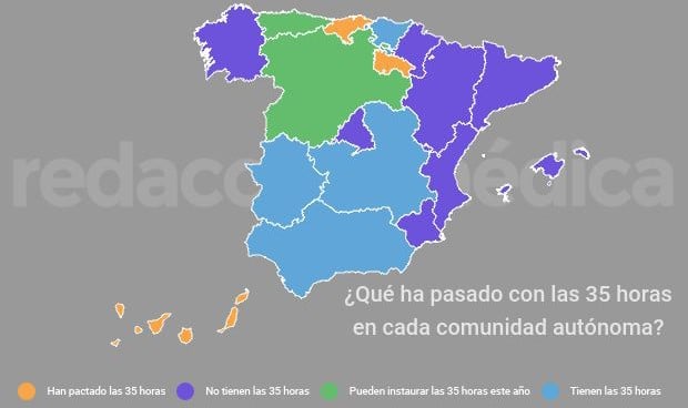 35 horas en sanidad:  4 CCAA las aplican, 3 las han pactado y 2 las esperan