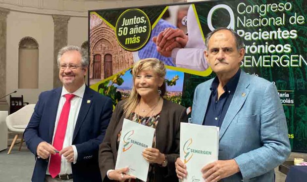  Rafael Micó, vicepresidente de Semergen, Pilar Martínez, presidenta de Diabetes Madrid y José Polo, presidente de Semergen, presentan su alianza.