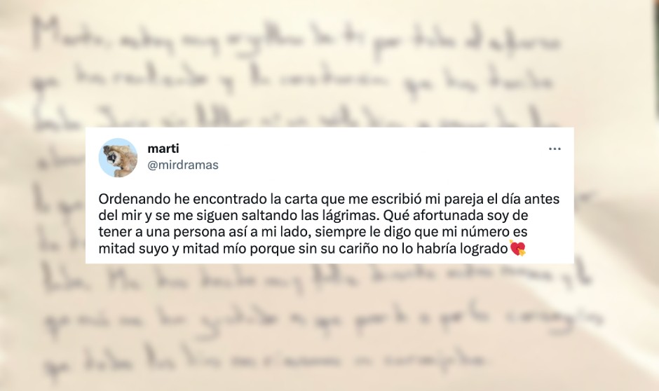 Una aspirante MIR recibe una emotiva carta de su novio antes del examen