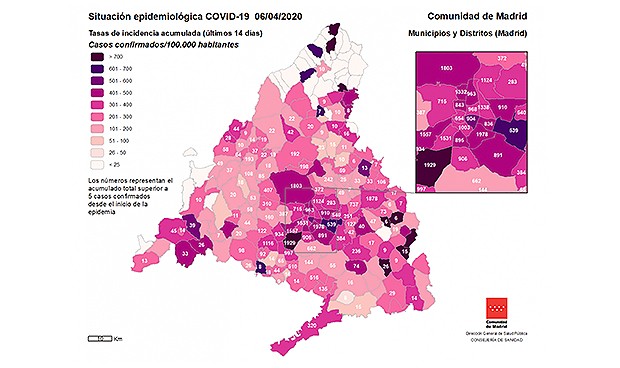 Coronavirus Madrid: mapa con los distritos con más casos de Covid-19 