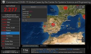 Coronavirus: el mapa de la Johns Hopkins pasa de 127.800 casos en el mundo