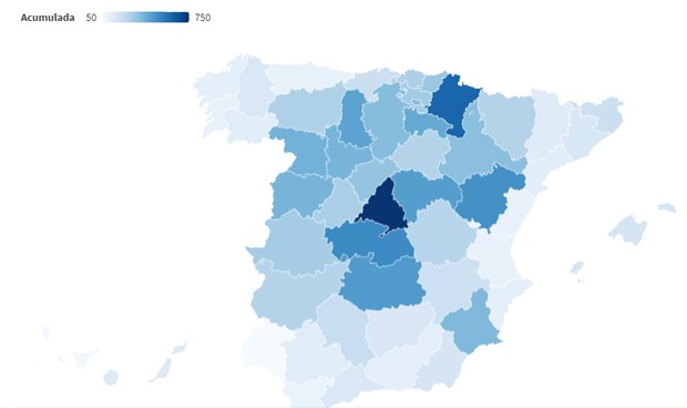 Covid-19 incidencia: 18 provincias por debajo de la media nacional (290)