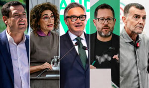 Juan Manuel Moreno (PP), María Jesús Montero (PSOE), Manuel Gavira (Vox), José Ignacio García (Adelante Andalucía) y Antonio Maíllo (Por Andalucía).