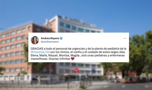 Andrea Ropero ha publicado un mensaje en Twitter para agradecer a los sanitarios del Hospital Fundación Jiménez Díaz