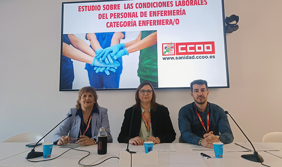  Emilia Lamas, Lucía Sánchez y Álvaro Sánchez, de CCOO, advierten de que el 70% de las enfermeras realiza labores de médicos o celadores.