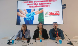  Emilia Lamas, Lucía Sánchez y Álvaro Sánchez, de CCOO, advierten de que el 70% de las enfermeras realiza labores de médicos o celadores.