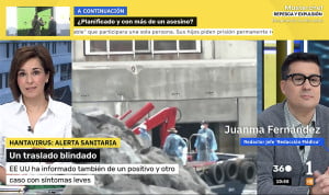 Juanma Fernández, redactor jefe de Redacción Médica, junto a Adela González, presentadora de 'Mañaneros 360', de La 1