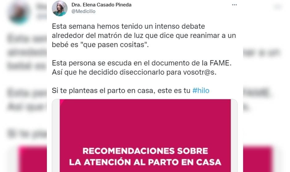 El hilo que recuerda los riesgos de parir en casa: "Es jugar a la lotería"