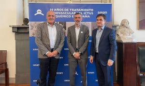 José C. Albillos, presidente de Seram; Pedro Navia, presidente Geni; y Julio Agredano, presidente de la Fundación Freno al Ictus. 