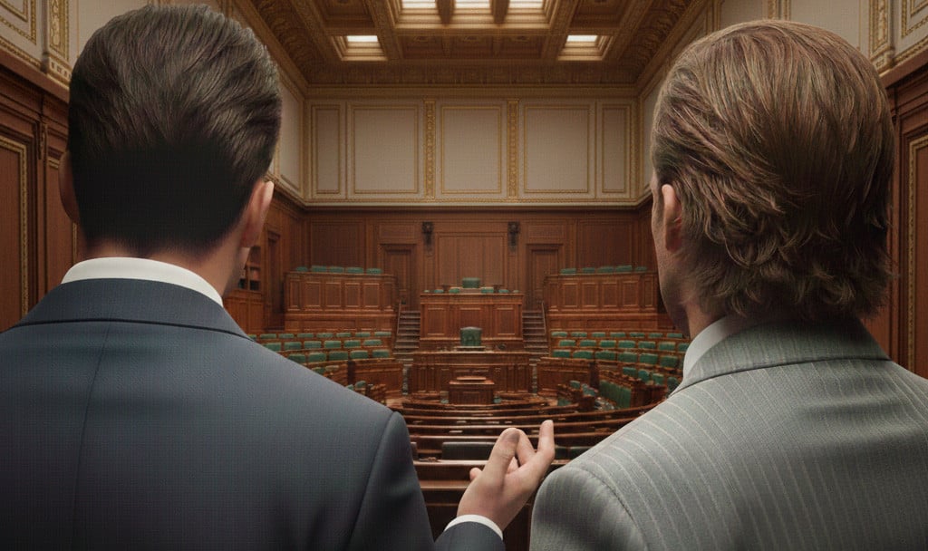 Lobby en ambiente parlamentario.