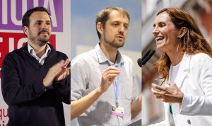 Alberto Garzón (IU), Florent Marcellesi (Equo) y Mónica García (Más Madrid). 