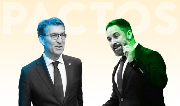 Feijóo y Abascal, líderes de PP y Vox que tendrán que acordar sus medidas sanitarias para gobernar en España si llegan a un pacto de derechas