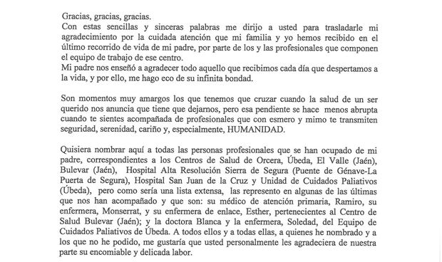 La conmovedora carta de la hija de un paciente terminal a 