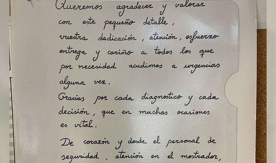 La emotiva carta de agradecimiento de un paciente al personal de Urgencias