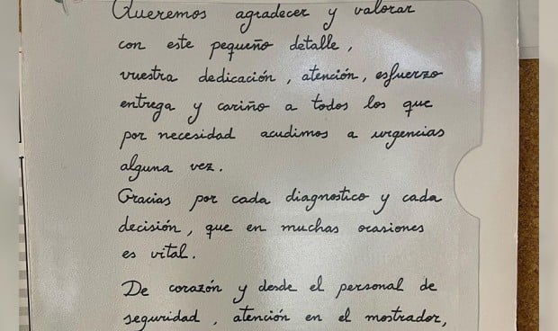 La emotiva carta de agradecimiento de un paciente al personal de Urgencias