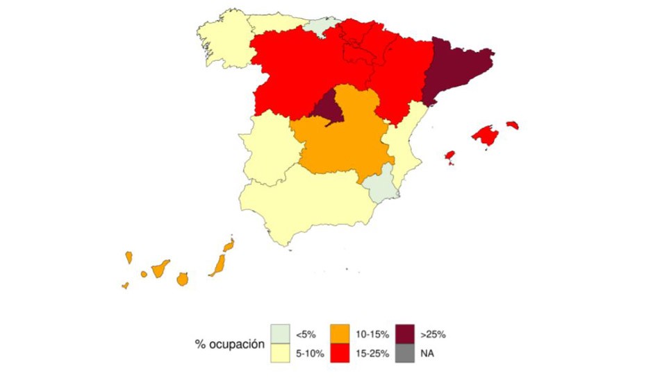 La ocupación en UCI de una provincia quintuplica la media nacional 