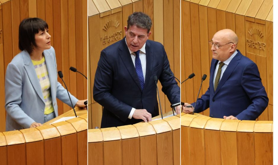 Ana Pontón, secretaria general del BNG; José Ramón Besteiro, secretario general del PSdeG; y Armando Ojea, diputado de Democracia Ourensana.