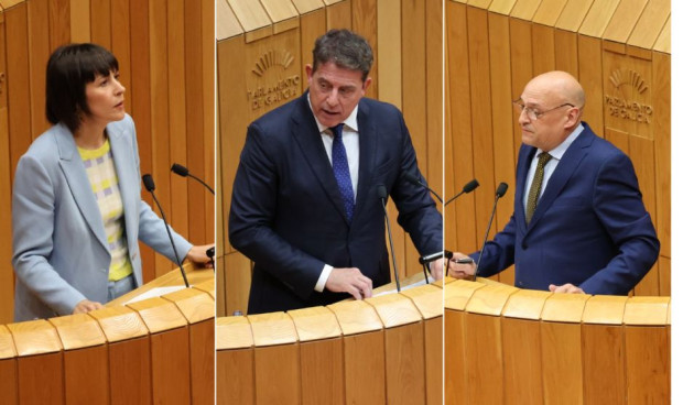 Ana Pontón, secretaria general del BNG; José Ramón Besteiro, secretario general del PSdeG; y Armando Ojea, diputado de Democracia Ourensana.