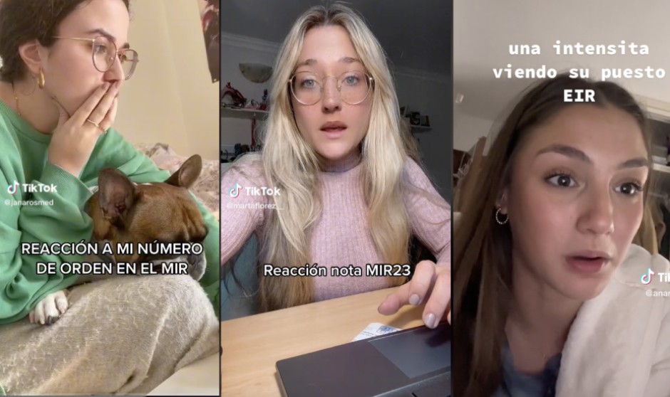 Aspirante al MIR y el EIR reaccionan en Tiktok a la nota provisional de su examen.