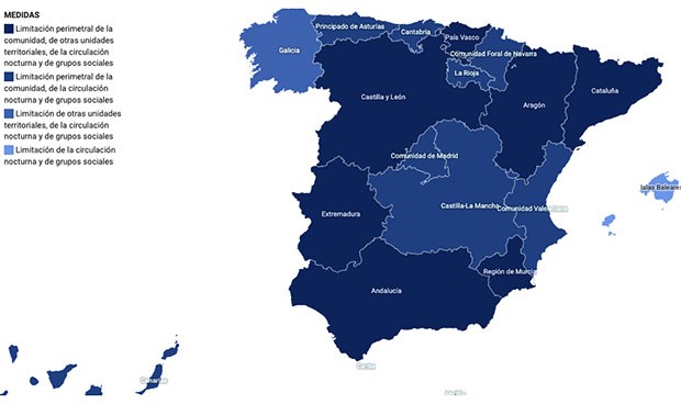 Covid: mapa interactivo con todas las restricciones por comunidad autónoma